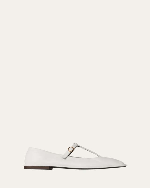 Leather T-Strap Ballerina Flats
